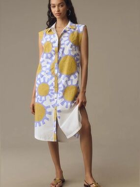 NWT Anthropologie Maeve Lillian Button-Front Midi Dress Purple Yellow Sun Large
